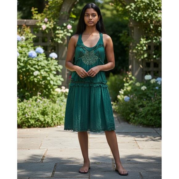 Urban Outfitters Lux Steampunk Victorian Green Ruffle Midi Dress Size 5 - Picture 16 of 16